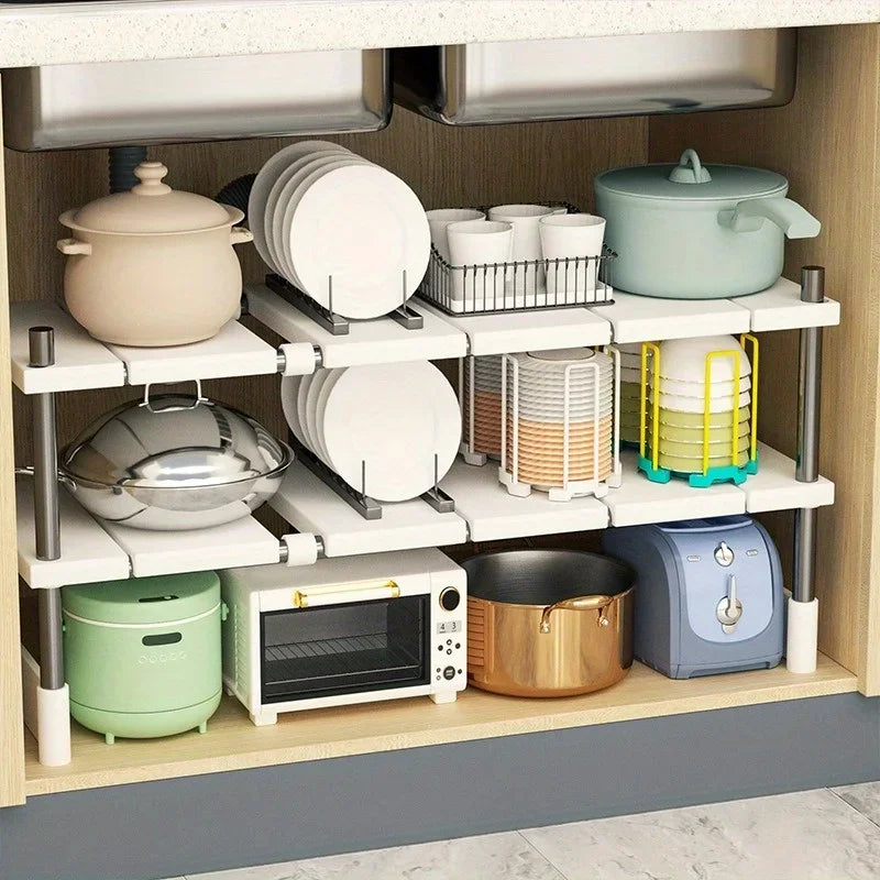 Pipe dodging under sink shelving