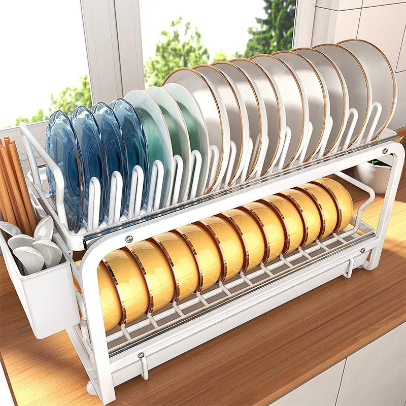 2 Tier Kitchen Plate Rack Pull Out Drawers