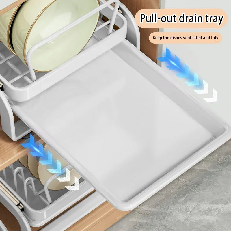 2 Tier Kitchen Plate Rack Pull Out Drawers