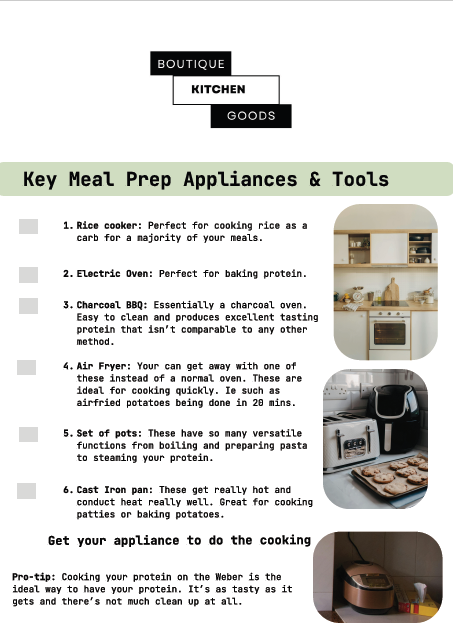 FREE: Key meal Prep Appliances & Tools Checklist (PDF)