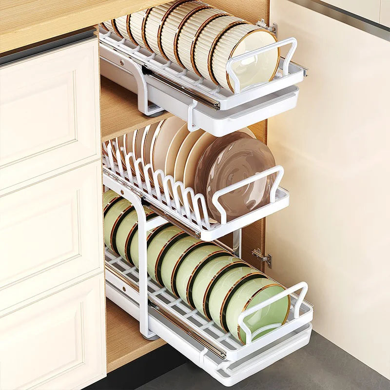 2 Tier Kitchen Plate Rack Pull Out Drawers