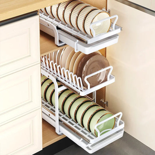 2 Tier Kitchen Plate Rack Pull Out Drawers