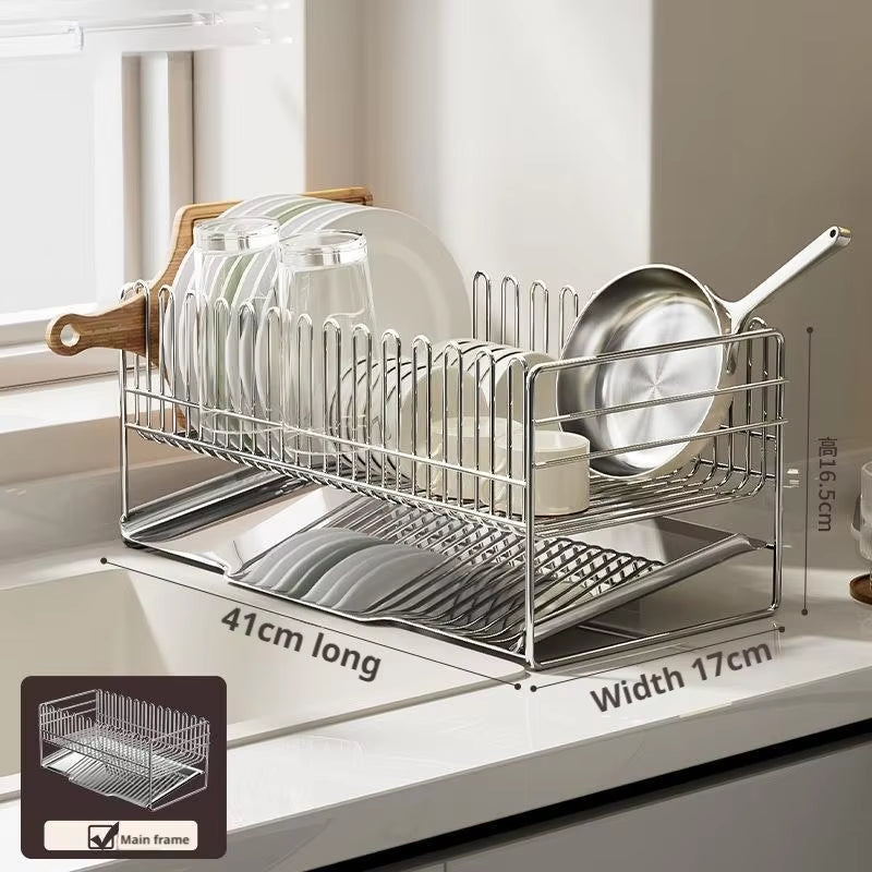 Refined Dish Drying Rack Tableware Stainless Steel Drying Storage Holder Shelf Kitchen over the Sink Drainer Organizer Shelves