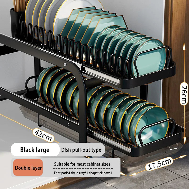 2 Tier Kitchen Plate Rack Pull Out Drawers